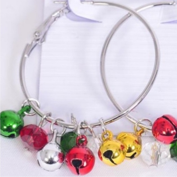 Christmas Bell HOOP EARRINGS - Picture 2 of 6